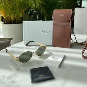 NWT CELINE Metal Triomphe Sunglasses, Gold Green, 100% AUTHENTIC!!!